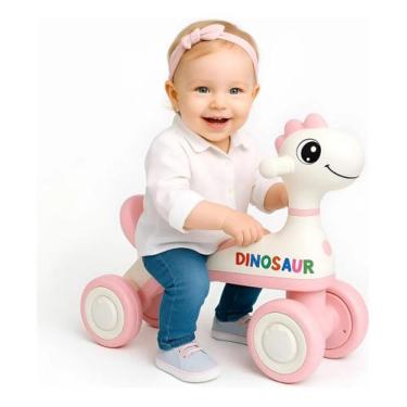 Imagem de Motoca Infantil De Equilíbrio C/ Luz E Som Dino Rosa - HK Brinquedos