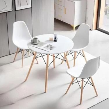Imagem de Conjunto de Mesa Redonda 80cm com 3 Cadeiras Eiffel Branco
