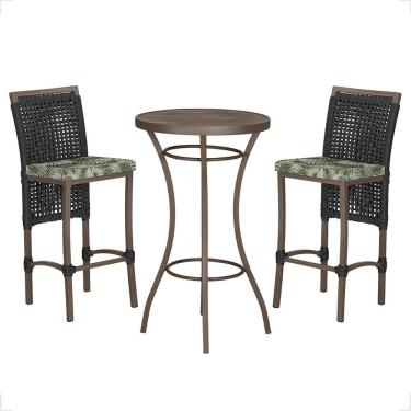 Imagem de Mesa Bistrô 2 Banquetas Roma Corda Náutica Estofado 5 Trama Preto