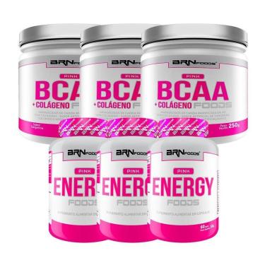 Imagem de 3x Pink BRNFOODS BCAA com Colágeno 250g + 3x Pink Energy 60 caps-Unissex