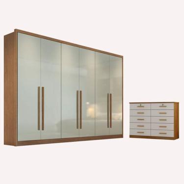 Imagem de Guarda Roupa Casal Livorno e Gaveteiro Milão 6 Portas 12 Gavetas MDP-MDF Cumaru 25 Fendi