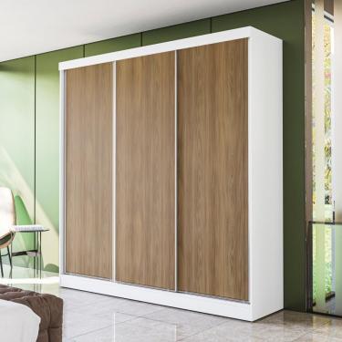 Imagem de Guarda Roupa Casal N577 3 Portas de Correr 2 Gavetas MDP Branco-Nogueira Verde oliva Ka...