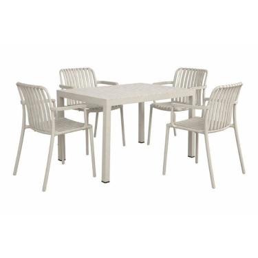 Imagem de Kit 1 Mesa Creta 140x72cm e 4 Cadeira Tulum em Polipropileno Preto/Nude