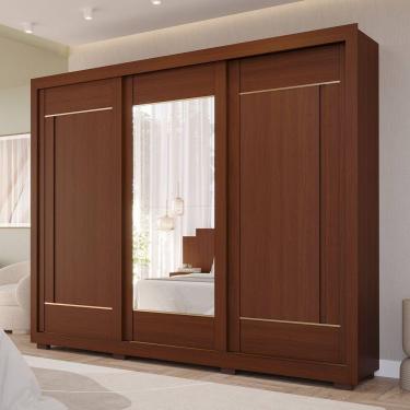Imagem de Guarda-roupa Casal 3 Portas de Correr com Pés e Espelhos 269cm 100% Mdf Olinda Espresso Móveis Jequitiba