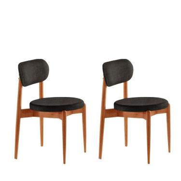 Imagem de Conjunto 2 Cadeiras De Jantar Ballare Soft Moderna Mobília Linho Preto / Imbuia Nat.