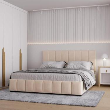 Imagem de Cama com Cabeceira Queen Estofada Uvaia CabeCasa MadeiraOriginals Bege
