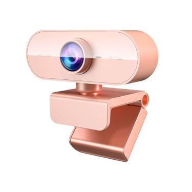 Imagem de Webcam para PC e webcam HD 1080p, webcam com microfone, suporte para PC/MAC/laptop/desktop, câmeras web grande angular para YouTube, Skype, Zoom, Xbox One, chamadas de vídeo, estudar rosa