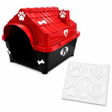 Imagem de Casa Casinha Pet Grande N5 Vermelha + Adesivos Decorável Pet - MecPet