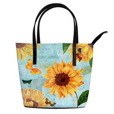 Imagem de Bolsa de ombro feminina vintage flores de couro azul comprador, bolsa de trabalho grande casual