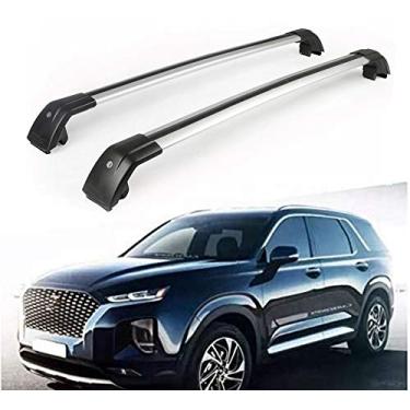 Imagem de UDP 2 peças apto para Hyundai Palisade 2019 2020 2021 barra transversal ajustável trilho de telhado suporte de bagagem, barra de rack de teto com trava prata