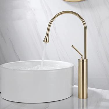 Imagem de Torneira da bacia escovado ouro preto prata torneira deck montado lavatório torneira misturador quente & Torneira de latão frio para banheiro, ouro escovado alto, China