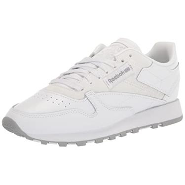 Imagem de Reebok Tênis feminino de couro clássico, Branco/cinza puro/rodonita, 38