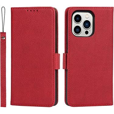 Imagem de GANYUU Capa para iPhone 13/13 Mini/13 Pro/13 Pro Max, capa carteira de couro genuíno flip com slot para cartão e suporte à prova de choque fecho magnético (cor: vermelho, tamanho: 13 Mini 5,4 polegadas)
