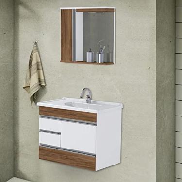 Imagem de Conjunto de Banheiro Gabinete Suspenso com 2 Gavetas e 1 Gavetão com Espelheira e Cuba AJ Rorato Nogal Sevilha