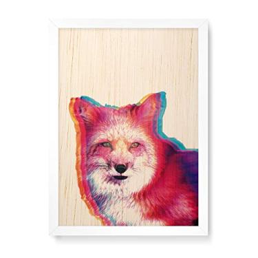 Imagem de Arte Maníacos Quadro Decorativo em Madeira Raposa 3D - 23x16,25cm (Moldura caixa em laca branca)