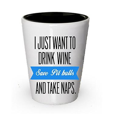 Imagem de I just want to drink wine save pit bull and take cochilos - Taça de vinho para amante pit bull