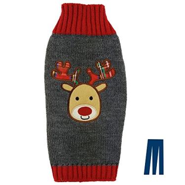 Imagem de Suéter de animal de estimação Mikayoo para cães pequenos/gatos, suéter feio, listras horizontais coloridas, Natal natalino, série de alces, série de renaMikayoo XS cinza ymheadgrayxs