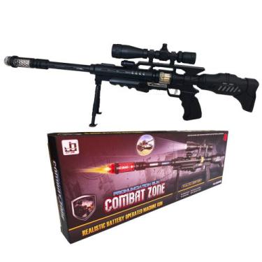 Brinquedo Arma Fuzil Metralhadora Militar 62 cm com Laser e Som