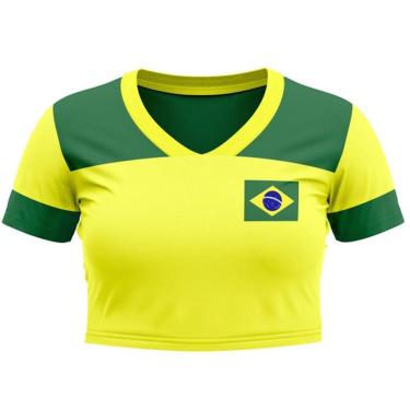 Imagem de Camiseta Braziline Moheki Cropped Brasil Feminino - Amarelo