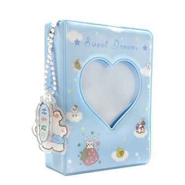Imagem de 3 Inch Mini Photo Album, Heart Hollow Card Binder Photo Album Kpop Photo Card Holder with Pendant 40 Pockets (blue strawberry)