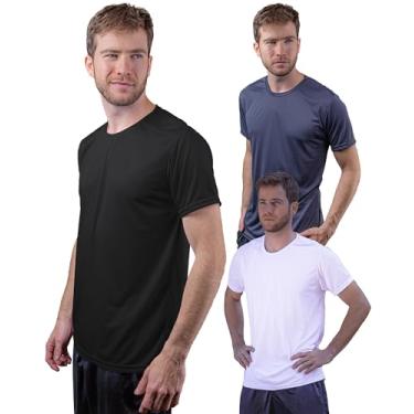 Imagem de Kit 3 Camisetas Dry-Fit Com Proteção UV 50+ Manga Curta Térmica Tecido Termodry Academia Secagem Rápida - Preto, Branco, Chumbo - P