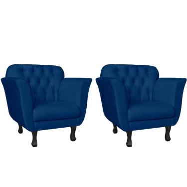 Imagem de Kit 2 Poltronas Decorativa Dália Suede Azul Marinho Pés Madeira Ms Decor