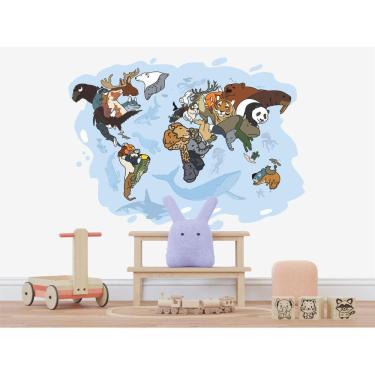 Imagem de Adesivo De Parede Infantil Mapa Mundi Zoo Safari