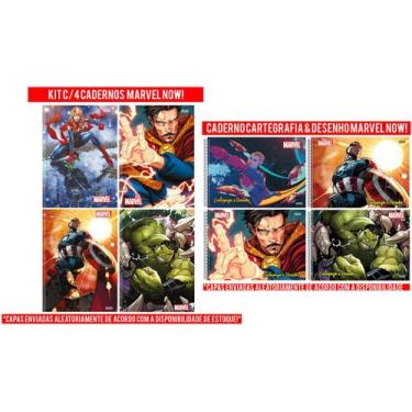 Imagem de Kit 4 Caderno Marvel Now Brochurinha 80 Fls + 1 Desenho Marvel