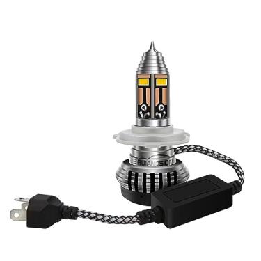 Imagem de Ruiandsion H4 9003 HB2 Lâmpada de farol LED motocicleta P43T 15SMD chips de alta potência super brilhante 55W 50000LM DC 8-24V farol de motocicleta alto/baixo, amarelo (pacote com 1)