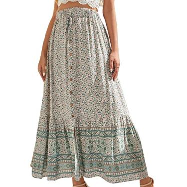 Imagem de Vestido de Verão, Estampa Floral Com Design Dividido Elástico de Cintura Alta Saia Longa Confortável para Viagens (XL)