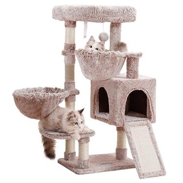 Imagem de Árvore para gatos Hey-brother MPJ006SMU, torre para gatos domésticos, casa com cama grande acolchoada, condomínio aconchegante, com redes e postes de sisal para arranhar, arranhador grande, cogumelo