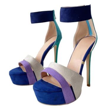 Imagem de Frankie Hsu Sandália de salto alto sexy plataforma stiletto, clássico azul azul-petróleo nude roxo camurça falsa moda moderna tira no tornozelo sapato feminino de salto alto, sapato de moda de