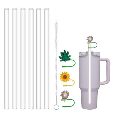 Imagem de HEYSKAY 6 canudos de plástico transparente de substituição para copos Stanley, canudo reutilizável de 30 cm com 3 pontas de rolha de silicone e 1 escova de canudo para Stanley Quencher Adventure 590 a