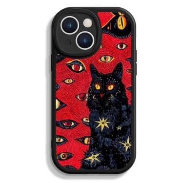 Imagem de KANKENLU Capa de telefone gato hippie psicodélico preto para iPhone 15, capa de animal fofo e trippy para adolescentes, meninas, mulheres, homens, TPU macio, à prova de choque, capa de couro vegano