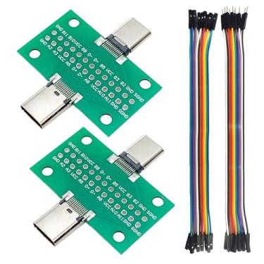 Imagem de minidodoca 2 peças de placa de teste USB 3.1 tipo C macho para fêmea com placa PCB 24 pinos soquete dupla face de 2,54 mm com fio Dupont para transferência de cabo de linha de data (sem cabeçalho de