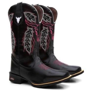 Imagem de Bota Texana Feminina Cara de Boi Rosa New da Marca Mundo Texano em Couro Marrom-Feminino
