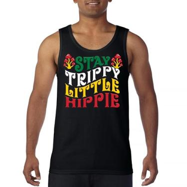 Imagem de Camiseta regata masculina Stay Trippy Little Hippie Puff Print Hippies Vintage Peace Love Happiness Retro 70s Cogumelos, Preto, M