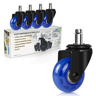 Imagem de Rodas giratórias de escritório de 5 cm, rodas de substituição para cadeira de jogos de mesa, rodízio giratório resistente, sem necessidade de tapete de chão, rodas de escombros silenciosas e suaves, haste padrão de ajuste universal de 1,8 cm, conjunto de 5, azul