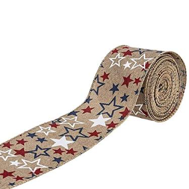 Imagem de Tvoip Fita patriótica com fio vermelho azul branco estrela fita de serapilheira com fio, 6 cm x 10 metros/rolo, fita de artesanato DIY para decorações de festa de 4 de julho