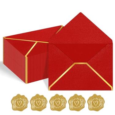Imagem de AVERZELLA Pacote com 60 envelopes dourados, 12 x 17 cm, azul vermelho, 250 g, cartolina perolada, envelopes A7 para convites, envelope de negócios com borda dourada, envelope A6 de 10 x 15 cm para