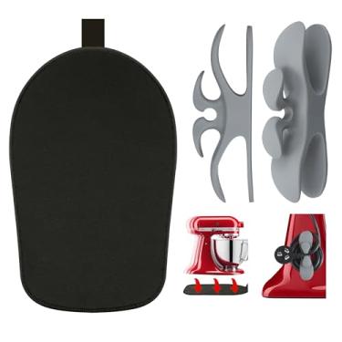Imagem de Tapetes deslizantes misturadores para acessórios misturadores Kitchenaid Tapete deslizante de 4,5 a 5 litros Misturadores de cabeça inclinada facilmente empurrar máquinas de cozinha com dois organizadores de cabos (1 tapete misturador (preto) + 2 organizadores de fios (cinza))