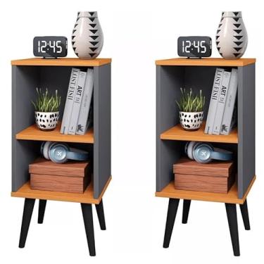 Imagem de Kit com 2 Mesa de Cabeceira Compacta Criado mudo Charme (Cinza/Cinamomo)