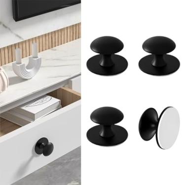 Imagem de CcHhyyt Puxadores de armário adesivos 4 peças de puxadores autoadesivos pretos para gaveta de cômoda sem furadeira, puxadores de aço inoxidável, para armários de medicamentos, gavetas, armários, porta