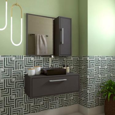 Imagem de Conjunto de Gabinete com Cuba Preta e Armário de Banheiro com Espelho Alice 2 PT Grafite