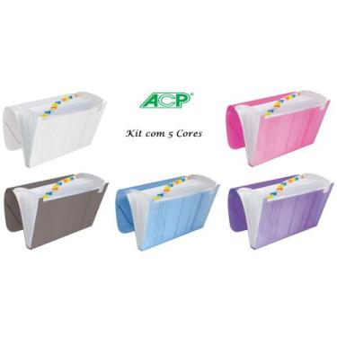 Imagem de Pasta Sanfonada Plastica A4 12 Div. Sortido Kit c/5 Pcs ACP