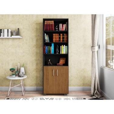 Imagem de Estante De Livro Office 5 Prateleiras Preto Portas Freijó - Móveis Leã