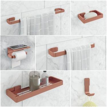 Imagem de Kit Acessórios Para Banheiro Rose 6 Peças C/ Suporte Celular - JGC COM