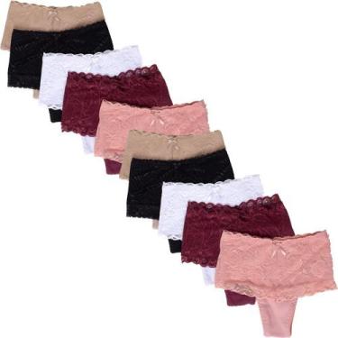 Imagem de Kit 10 Calcinhas Cintura Alta Fristyle Modeladora Com Renda Em Algodão