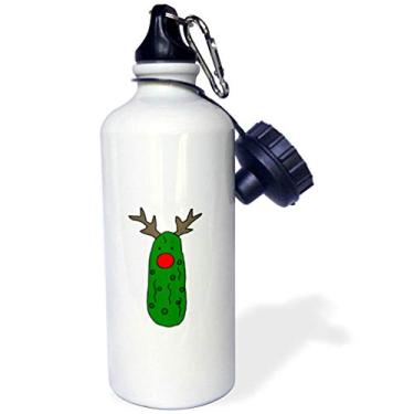 Imagem de 3dRose Garrafa de água esportiva Funny Pickle com nariz vermelho e chifres como Rudolph Rena Sports, 600 ml, branca
