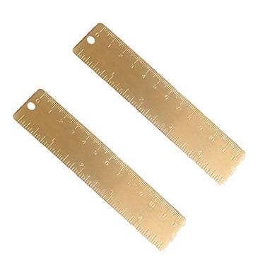 Imagem de (Bookmark Ruler) - Shuxy Gold Brass Ruler Handy Straight Ruler Vintage Metal Copper Bookmark Cm Inch Dual Scale Engraved 4.75" (12cm) Set of 2